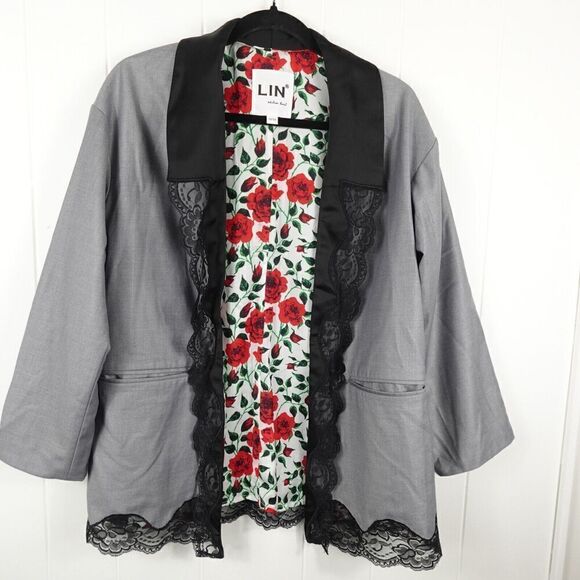 Lin Womens Blazer Gray w/Lace Trim X-Small (150/76A) - Picture 12 of 13